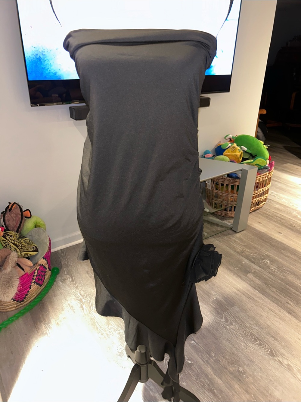 Black Strapless Ruffle-Hem Dress